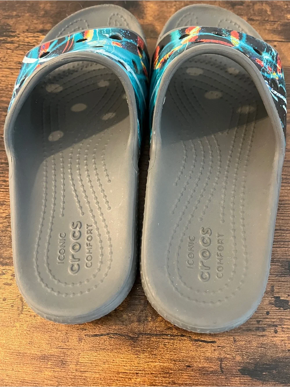 Kids Slide Sandals with Teal & Gray Galaxy Abstract Print